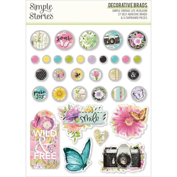Scrapbooking  Simple Vintage Life In Bloom Decorative Brads 33pk Embellishments