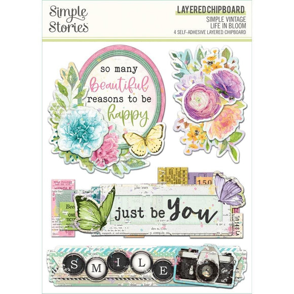 Scrapbooking  Simple Vintage Life In Bloom Layered Stickers 4/Pkg Embellishments