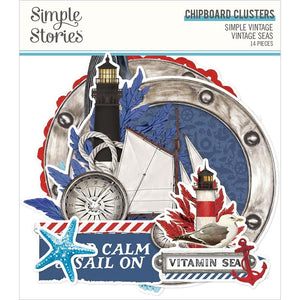 Scrapbooking  Simple Vintage Vintage Seas Chipboard Clusters 14pk Embellishments