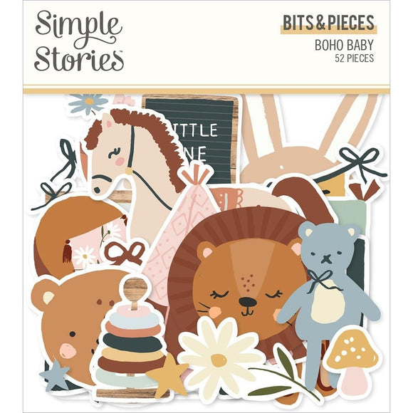 Scrapbooking  Simple Stories Boho Baby Bits & Pieces Die-Cuts 52/Pkg ephemera