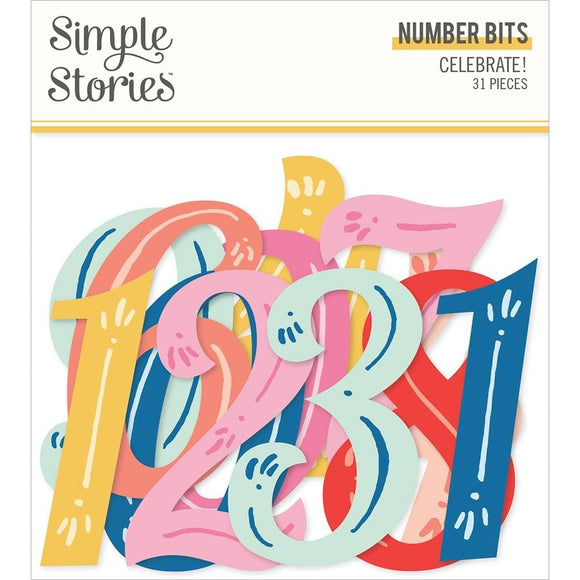 Scrapbooking  Simple Stories Celebrate! Bits & Pieces Die-Cuts 31/Pkg Number Ephemera