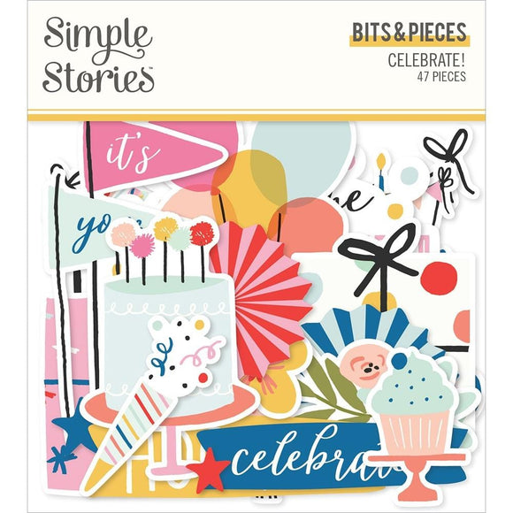 Scrapbooking  Simple Stories Celebrate! Bits & Pieces Die-Cuts 47/Pkg Ephemera