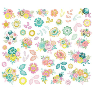 Scrapbooking  Simple Stories Flea Market Bits & Pieces Die-Cuts 48/Pkg Floral ephemera