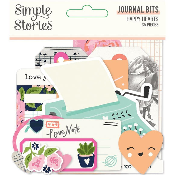 Scrapbooking  Simple Stories Happy Hearts Bits & Pieces Die-Cuts 35/Pkg Journal ephemera