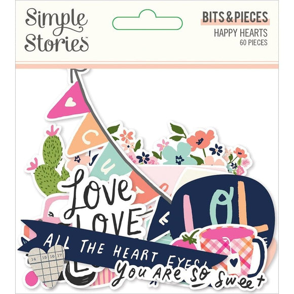 Scrapbooking  Simple Stories Happy Hearts Bits & Pieces Die-Cuts 60/Pkg ephemera