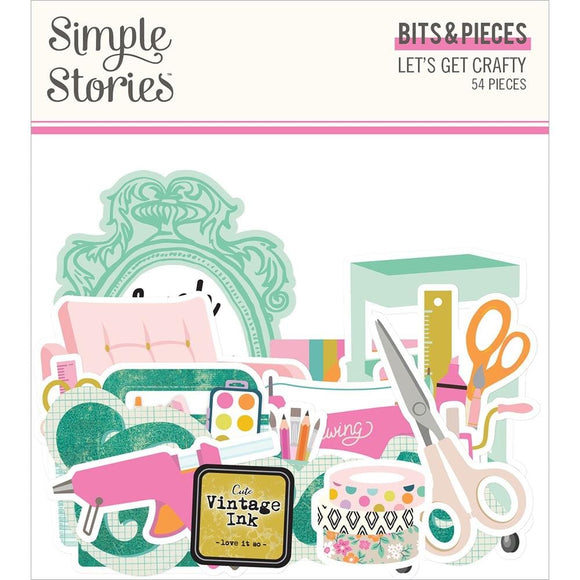 Scrapbooking  Simple Stories Let's Get Crafty Bits & Pieces Die-Cuts 54/Pkg Ephemera