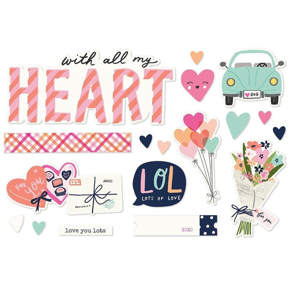 Scrapbooking  Simple Stories Simple Pages Page Pieces With All My Heart, Happy Hearts ephemera