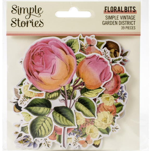 Scrapbooking  Simple Vintage Garden District Floral Bits & Pieces Die-Cuts 39/Pkg Ephemera
