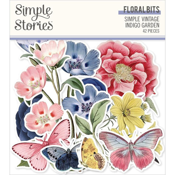 Scrapbooking  Simple Vintage Indigo Garden Bits & Pieces Die-Cuts 42/Pkg Floral ephemera