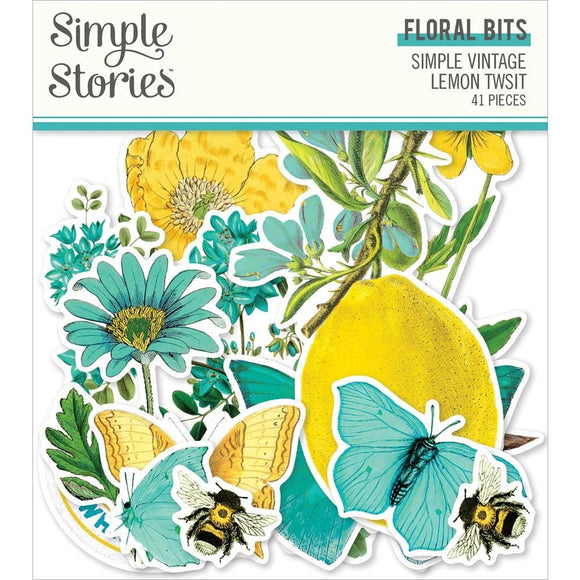 Scrapbooking  Simple Vintage Lemon Twist Bits & Pieces Die-Cuts 41/Pkg Floral Ephemera