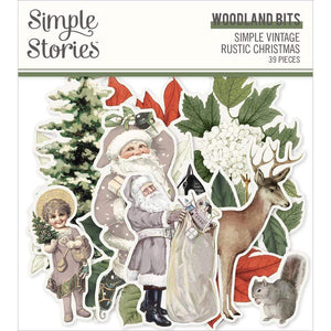 Scrapbooking  Simple Vintage Rustic Christmas Bits & Pieces Die-Cuts 39/Pk Woodland Ephemera