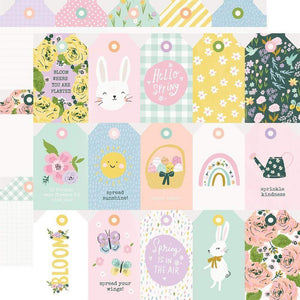 Scrapbooking  Bunnies & Blooms Double-Sided Cardstock 12"X12" Tags Paper 12"x12"