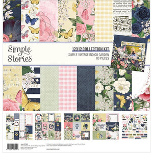 Scrapbooking  Simple Stories Collection Kit 12"X12" Simple Vintage Indigo Garden Paper 12"x12"