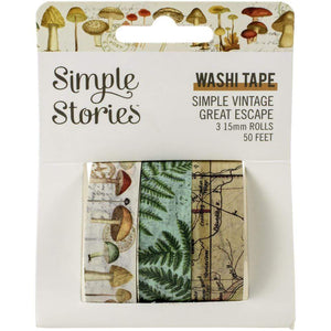 Scrapbooking  Simple Stories Simple Vintage Great Escape Washi Tape 3/Pkg Paper 12"x12"