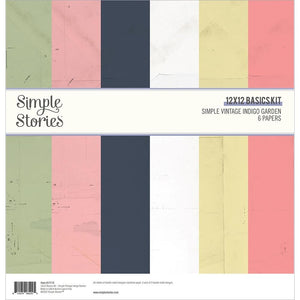 Scrapbooking  Simple Stories Simple Vintage Indigo Garden Basics Double-Sided Paper Pack 12"X12" 6/Pkg Paper 12"x12"