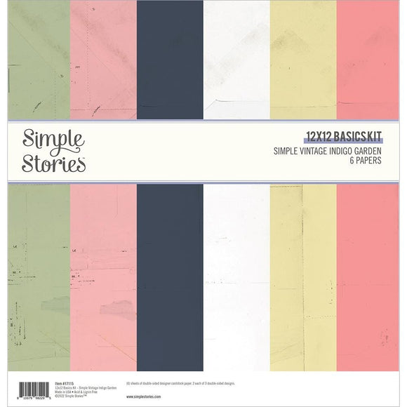 Scrapbooking  Simple Stories Simple Vintage Indigo Garden Basics Double-Sided Paper Pack 12