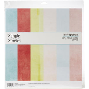 Scrapbooking  Simple Vintage Coastal Basics Double-Sided Paper Pack 12"X12" 6/Pkg Paper 12"x12"