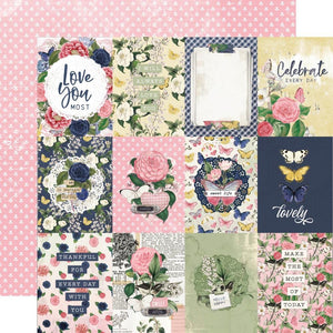 Scrapbooking  Simple Vintage Indigo Garden Double-Sided Cardstock 12"X12" - 3x4 Elements Paper 12"x12"