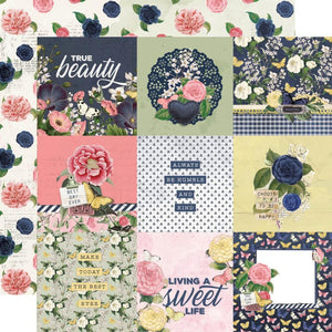 Scrapbooking  Simple Vintage Indigo Garden Double-Sided Cardstock 12"X12" - 4x4 Elements Paper 12"x12"