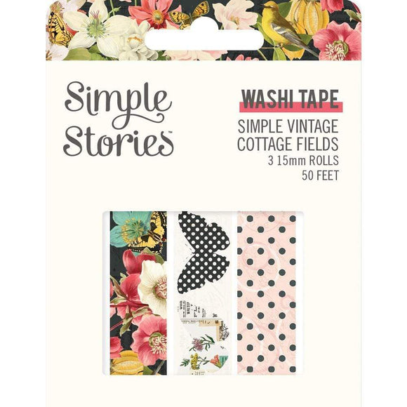 Scrapbooking  Simple Stories Simple Vintage Cottage Fields Washi Tape 3/Pk Paper 12x12