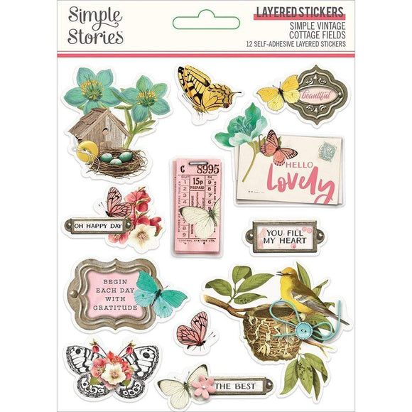 Scrapbooking  Simple Vintage Cottage Fields Layered Stickers 12/Pkg Paper 12x12