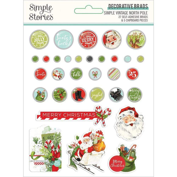 Scrapbooking  Simple Vintage North Pole Decorative Brads 32/Pkg Paper Pad