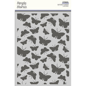 Scrapbooking  Simple Stories Simple Vintage Indigo Garden Stencil 6"X8" Butterfly Garden stencil