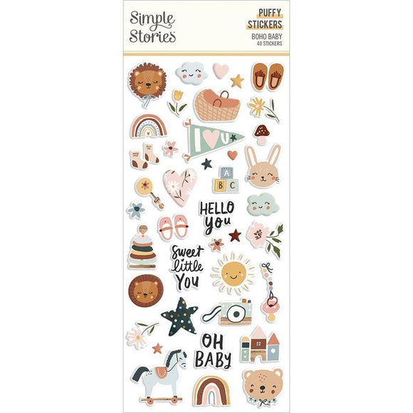 Scrapbooking  Simple Stories Boho Baby Puffy Stickers 40/Pkg stickers