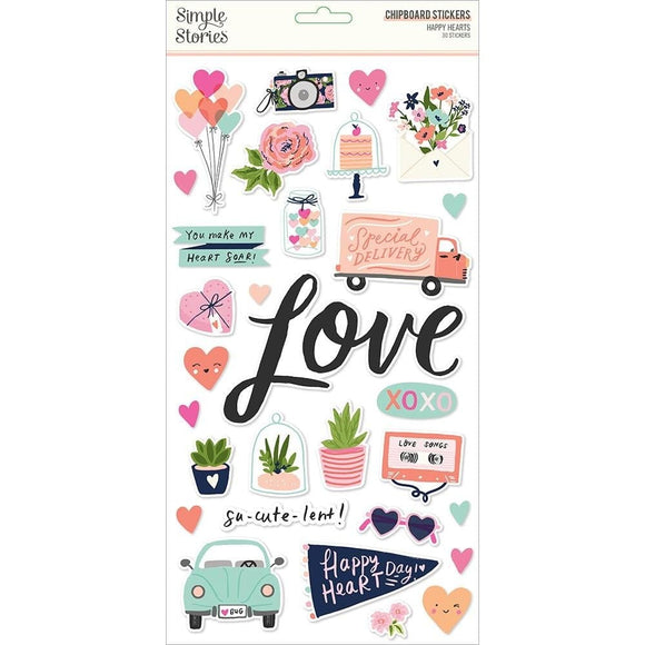 Scrapbooking  Simple Stories Happy Hearts Chipboard Stickers 6