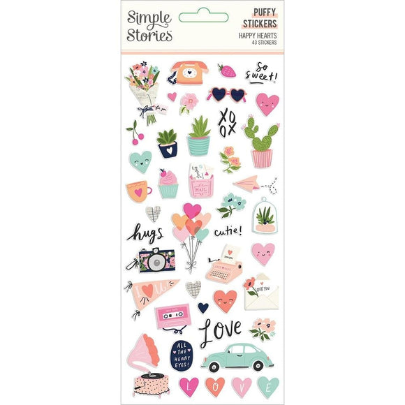Scrapbooking  Simple Stories Happy Hearts Puffy Stickers 43/Pkg stickers