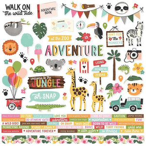 Scrapbooking  Simple Stories Into The Wild Cardstock Stickers 12"X12" Combo stickers