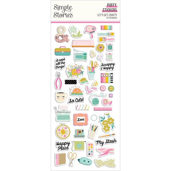 Scrapbooking  Simple Stories Let's Get Crafty Puffy Stickers 50pk stickers