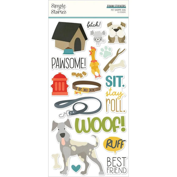 Scrapbooking  Simple Stories Pet Shoppe Dog Foam Stickers 45/Pkg stickers