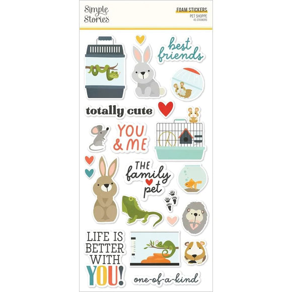 Scrapbooking  Simple Stories Pet Shoppe Foam Stickers 45/Pkg stickers