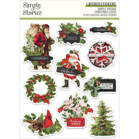 Scrapbooking  Simple Stories Simple Vintage Christmas Lodge Layered Stickers 10/Pkg stickers