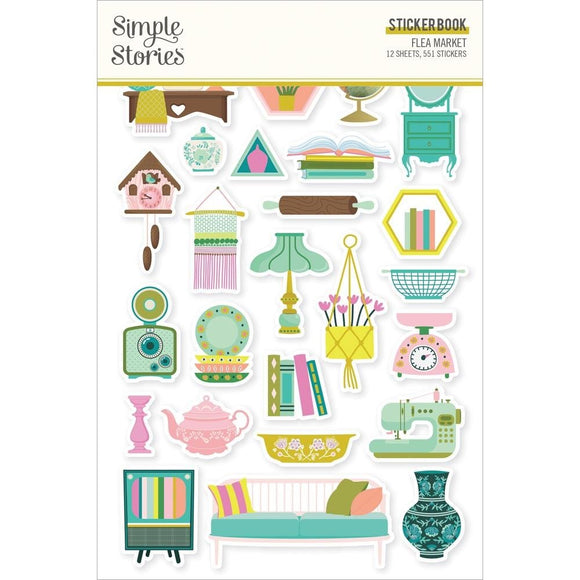 Scrapbooking  Simple Stories Sticker Book 12/Sheets Flea Market, 551/Pkg stickers