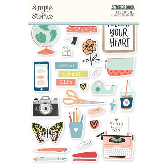Scrapbooking  Simple Stories Sticker Book 12/Sheets Life Captured, 571/Pkg stickers