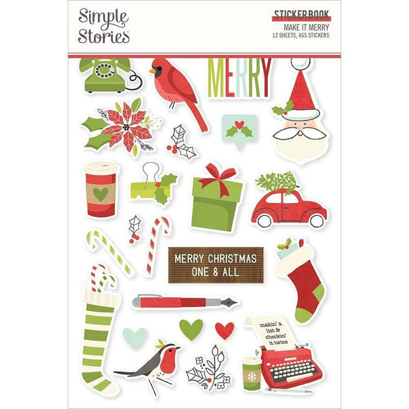 Scrapbooking  Simple Stories Sticker Book 12/Sheets Make It Merry, 465/Pkg stickers