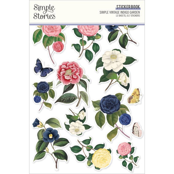 Scrapbooking  Simple Stories Sticker Book 12/Sheets Simple Vintage Indigo Garden, 617/Pkg stickers