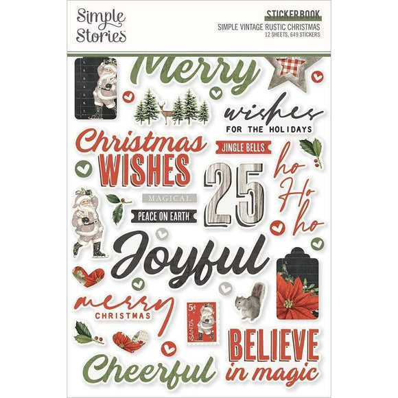 Scrapbooking  Simple Stories Sticker Book 12/Sheets Simple Vintage Rustic Christmas, 649/Pkg stickers