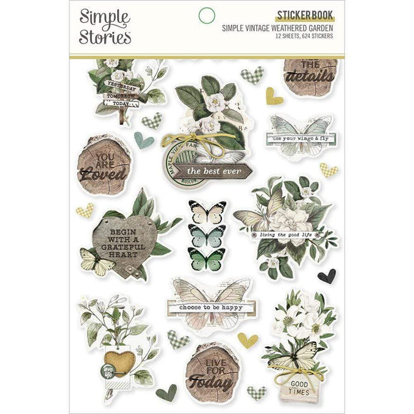 Scrapbooking  Simple Stories Sticker Book 12/Sheets Simple Vintage Weathered Garden, 624/Pkg stickers