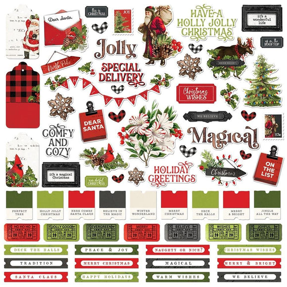 Scrapbooking  Simple Vintage Christmas Lodge Cardstock Stickers 12