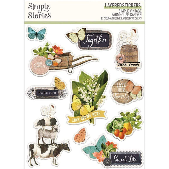 Scrapbooking  Simple Vintage Farmhouse Garden Layered Stickers 11/Pkg stickers
