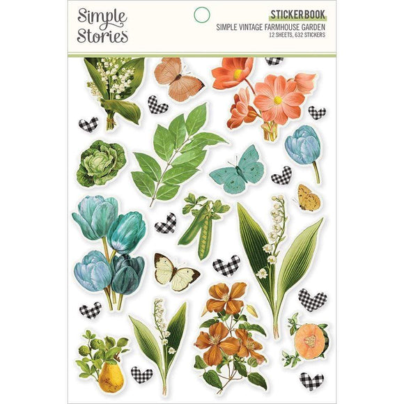 Scrapbooking  Simple Vintage Farmhouse Garden Sticker Book 12/Sheets , 632/Pkg stickers