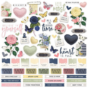 Scrapbooking  Simple Vintage Indigo Garden Cardstock Stickers 12"X12" Combo stickers