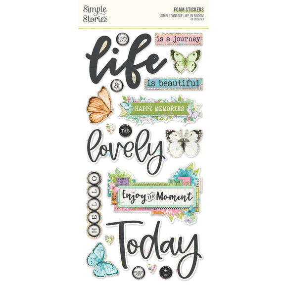 Scrapbooking  Simple Vintage Life In Bloom Foam Stickers 48/Pkg stickers