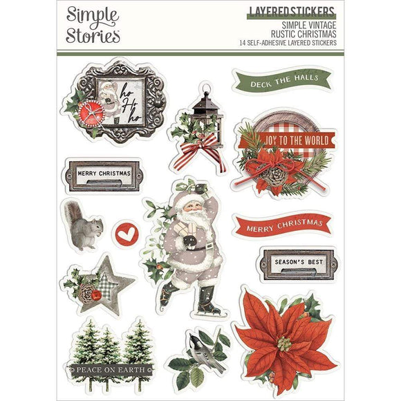 Scrapbooking  Simple Vintage Rustic Christmas Layered Stickers 14/Pkg stickers