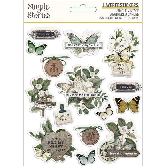 Scrapbooking  Simple Vintage Weathered Garden Layered Stickers 15/Pkg stickers