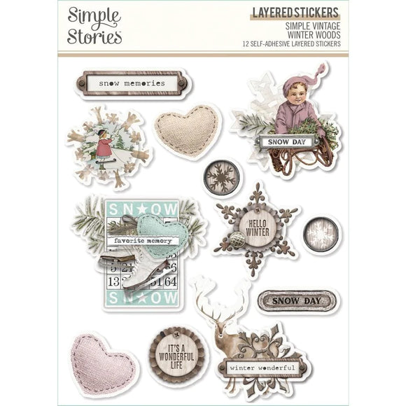 Scrapbooking  Simple Vintage Winter Woods Layered Stickers 12/Pkg stickers