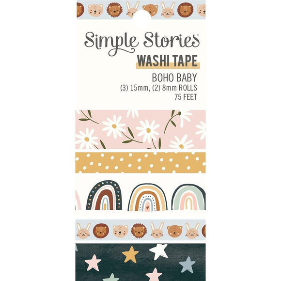 Scrapbooking  Simple Stories Boho Baby Washi Tape 5/Pkg washi